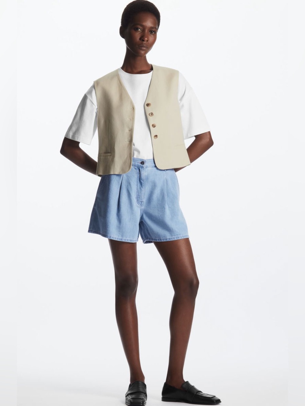 COS Pleated Denim Shorts